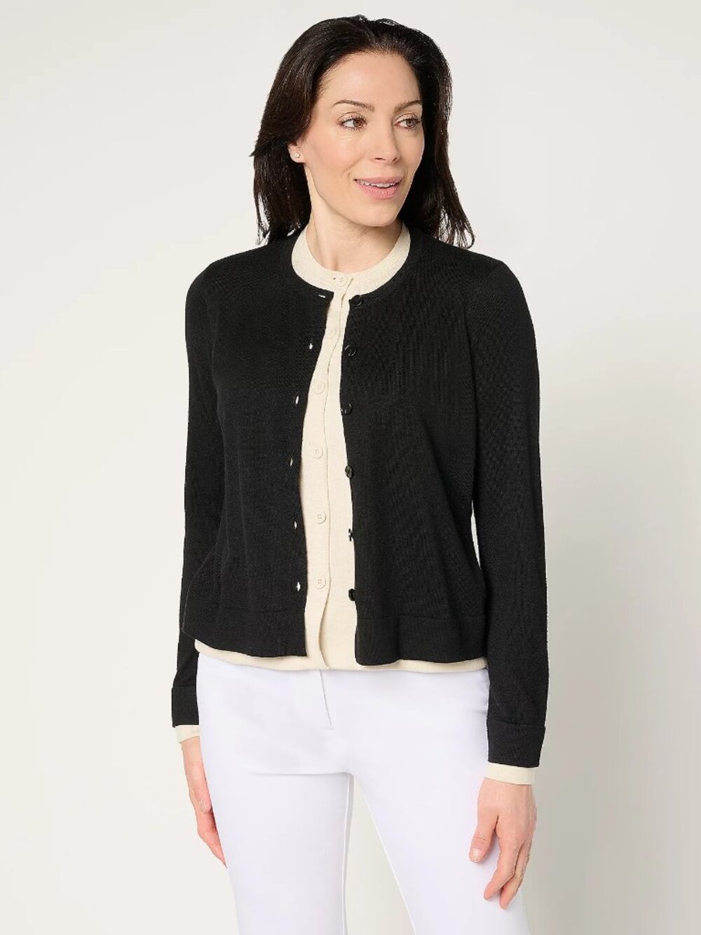 by Stacy London Double Layer Color Block Illusion Cardigan, Black Sz L a682299